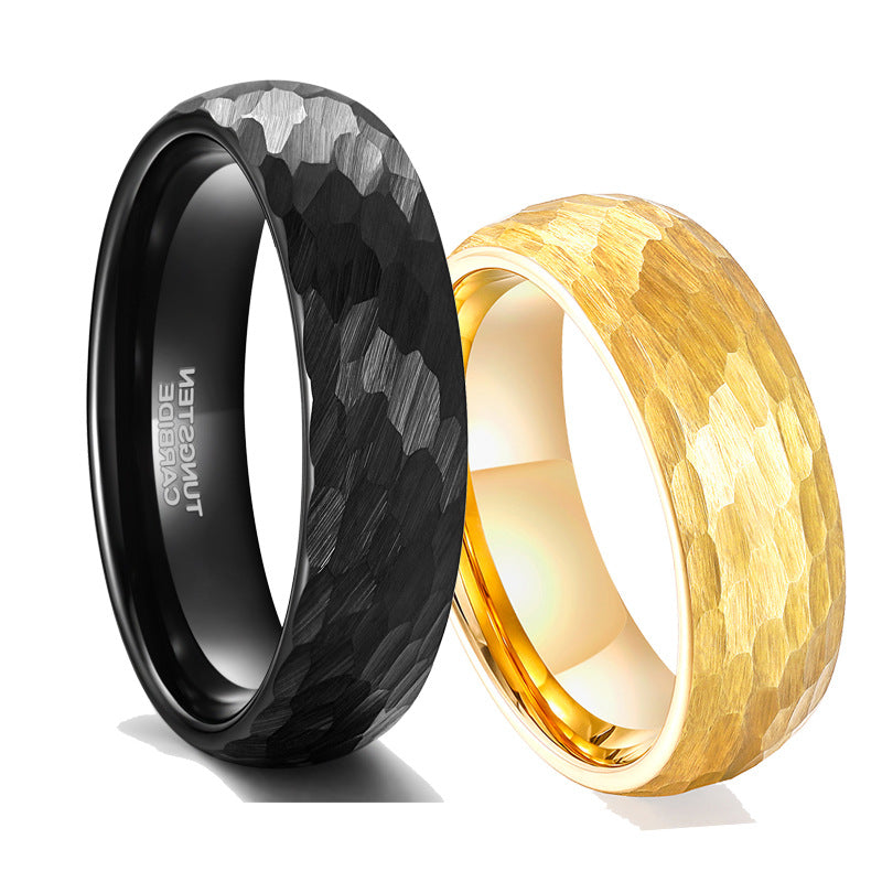 Men’s Fashion Tungsten Ring with Unique Hammer Pattern – Stylish, Durable, and Comfortable